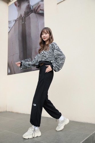 yiwu shopping union new cotton waffle white pants women‘s autumn casual wide-leg pants spring and autumn ankle-tied straight sweatpants