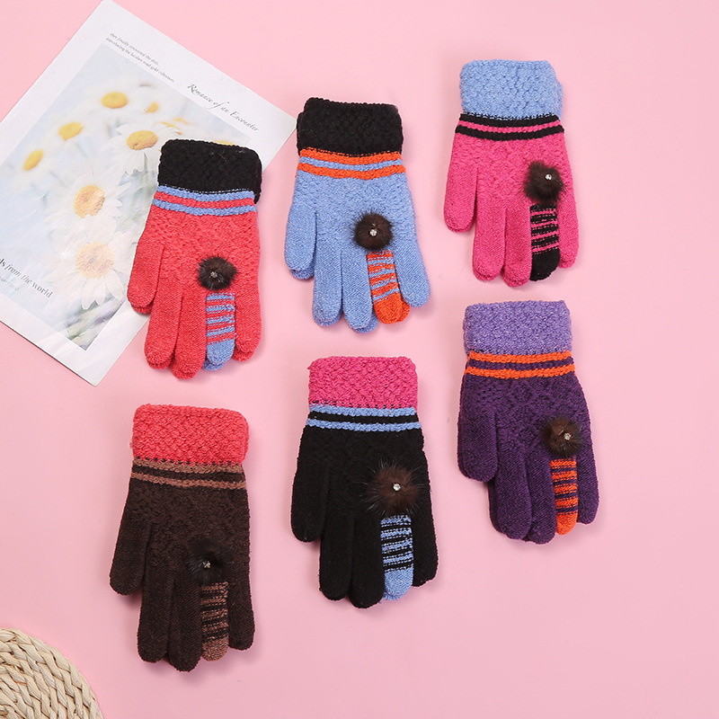 2021 New Cute Flower Warm Gloves Solid Color Printing Windproof Color Matching Cold-Proof Touch Scre