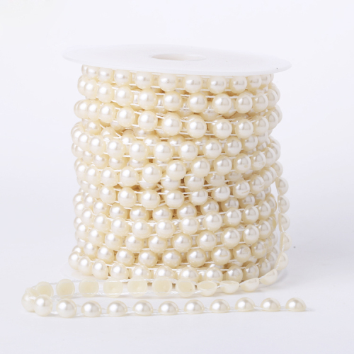 8mm Semicircle Wired Cotton Beads DIY Ornament Pearl Chain Plastic Bead Chain Jewelry Accessories Accessories 20 M/Roll
