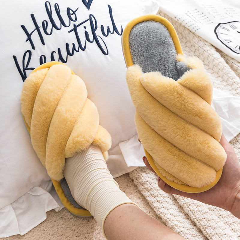 Autumn and Winter Rabbit Plush Cotton Slippers Household Men...