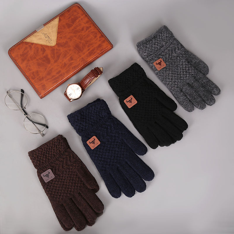 Gloves Men's Winter Touch Screen Thermal Knitting Gloves Wool plus Velvet Thickened Cold Protec