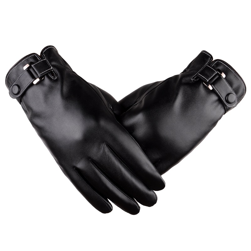 Winter Gloves Men's Touch Screen Leather Gloves Artificial Leather Washed Leather PU Fleece-Lin