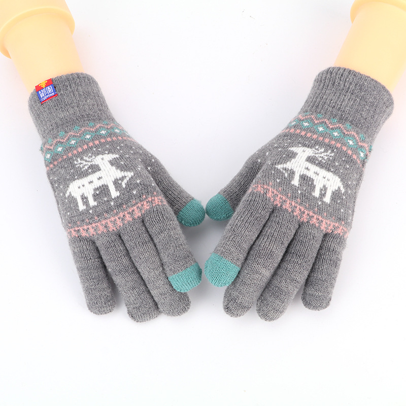 Autumn and Winter Cashmere SHULU Double-Layer Warm Warm Gloves Christmas Gift Cartoon Knitted Touch 