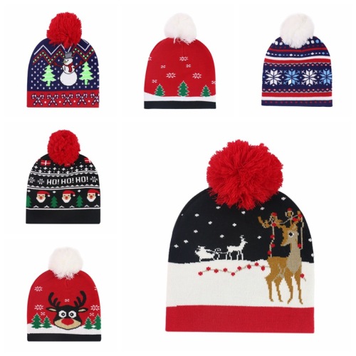 Cross-Border Winter New Christmas Knitted Jacquard Hat Unisex Autumn and Winter Warm Ball Pullover Hat Decorative Cap