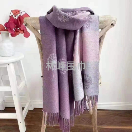 Double-Sided Dandelion Pattern High-Grade Fabric Jacquard Scarf Shawl Dual-Use， warm， Thick， Comfortable and Soft 