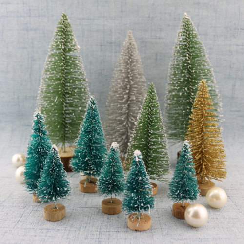 Decorative Small Christmas Tree Sisal Silk Snow Tower pine Blue Green Gold Silver Red Mini Christmas Tree Ornaments 3-23cm