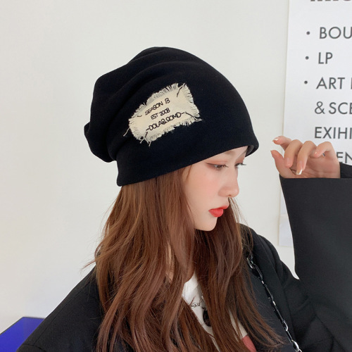 2021 autumn and winter new hat female online influencer hot pile heap cap cold hat korean cloth label pile heap cap hip hop knitted hat