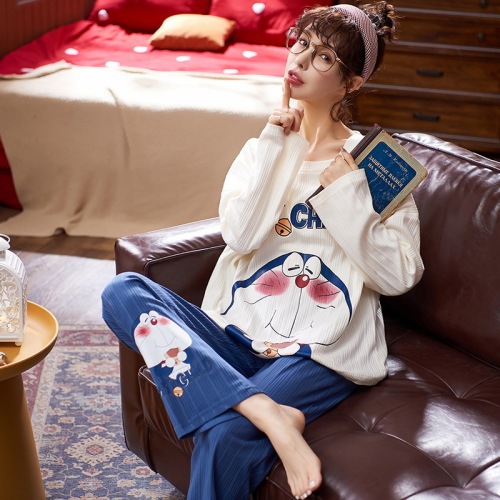 long-sleeved pajamas women‘s autumn and winter 2021 new cotton cute spring and autumn homewear suit can be worn outside cross-border