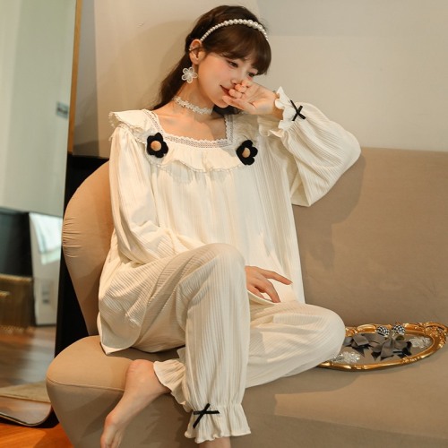 spring and autumn new pajamas women‘s long-sleeved trousers autumn and winter korean sweet loose large size cotton homewear can be worn outside