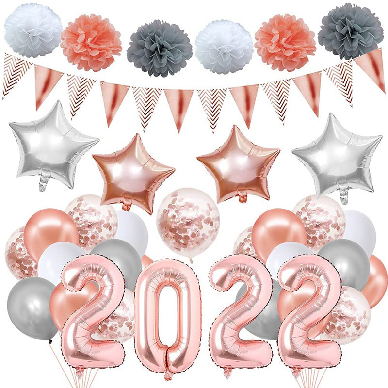 Cross-Border New Product 2022 New Year Theme Balloon Set Paper Flower Ball Aluminum Foil Balloon Set