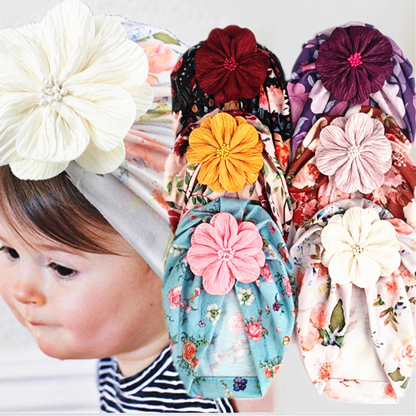 European and American New Match Flower Children's Headscarf Hat Newborn Fetal Cap Baby and Infa