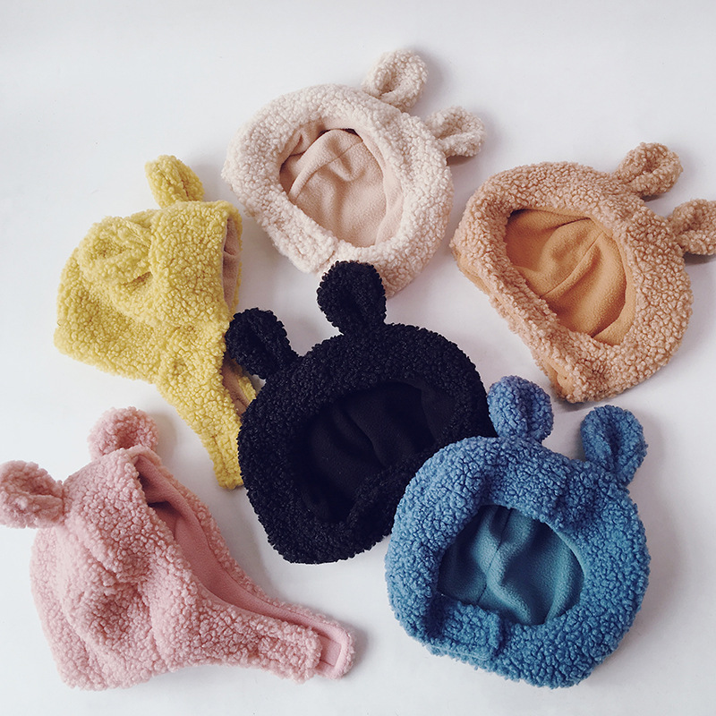 Korean Children's Hat Autumn and Winter Thick Warm Infant Plush Bonnet Cute Baby Bear Ears Earm