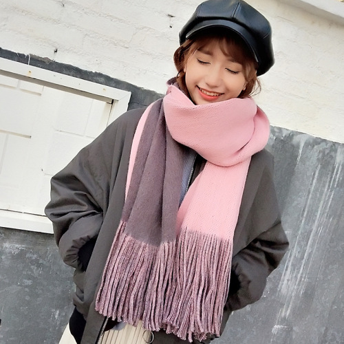 women‘s korean-style cashmere-like double-sided solid color long tassel thickened warm shawl wholesale in autumn and winter