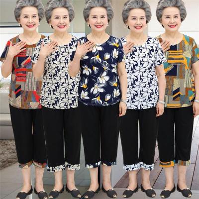 Elderly Women's Clothing Summer Wear Suit 60-70 Years Old Grandma Short-Sleeved Shirt Two-Piece Pants Elderly Clothes Elderly