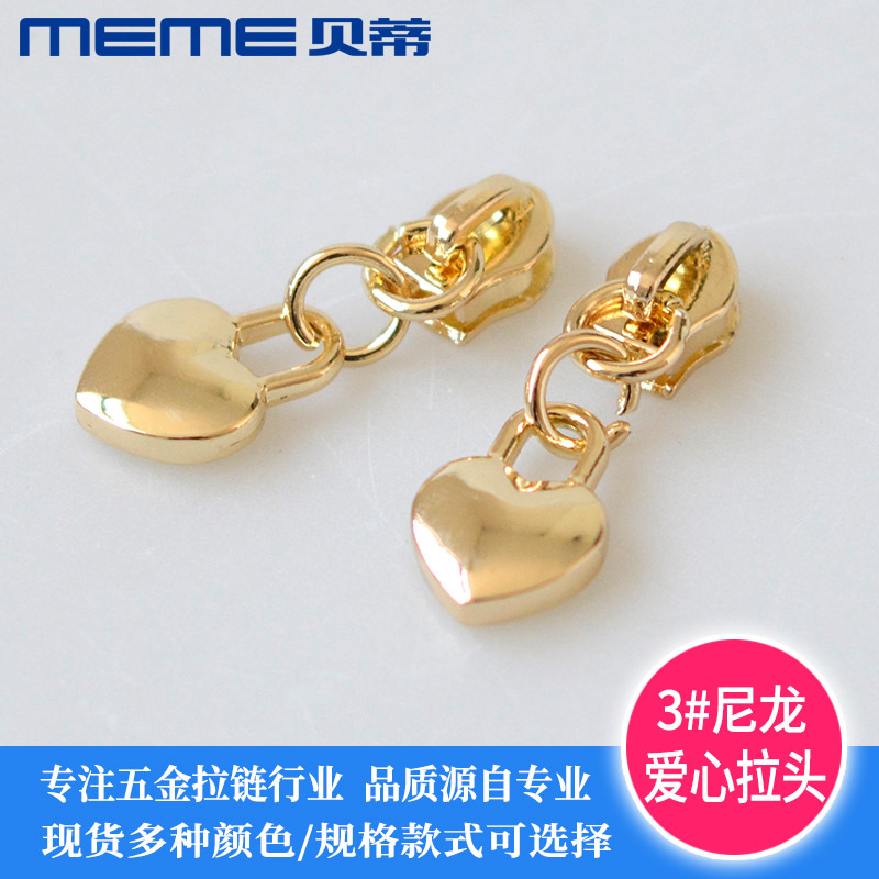 Factory Wholesale No. 3 Nylon Zipper Head Bags Heart-Shaped Love Pull Head Lock-Free Spot Electropla