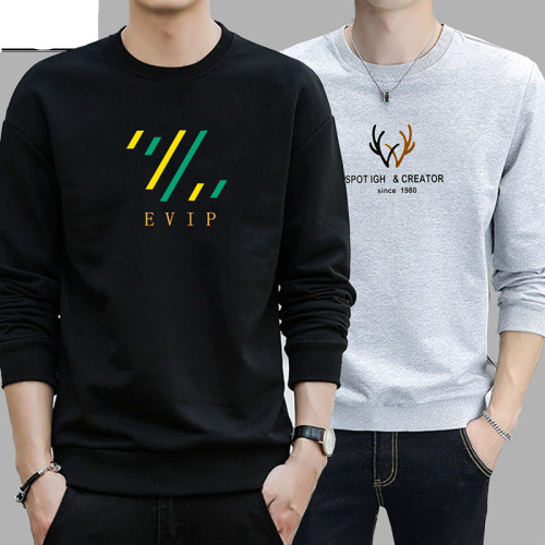 2024 men‘s long-sleeved sweater round neck bottoming shirt spring and autumn youth all-matching sports simple casual top
