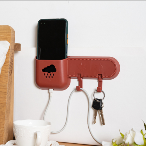 bathroom wall-mounted multi-function storage rack punch-free mobile phone charging bracket kitchen hook simple storage