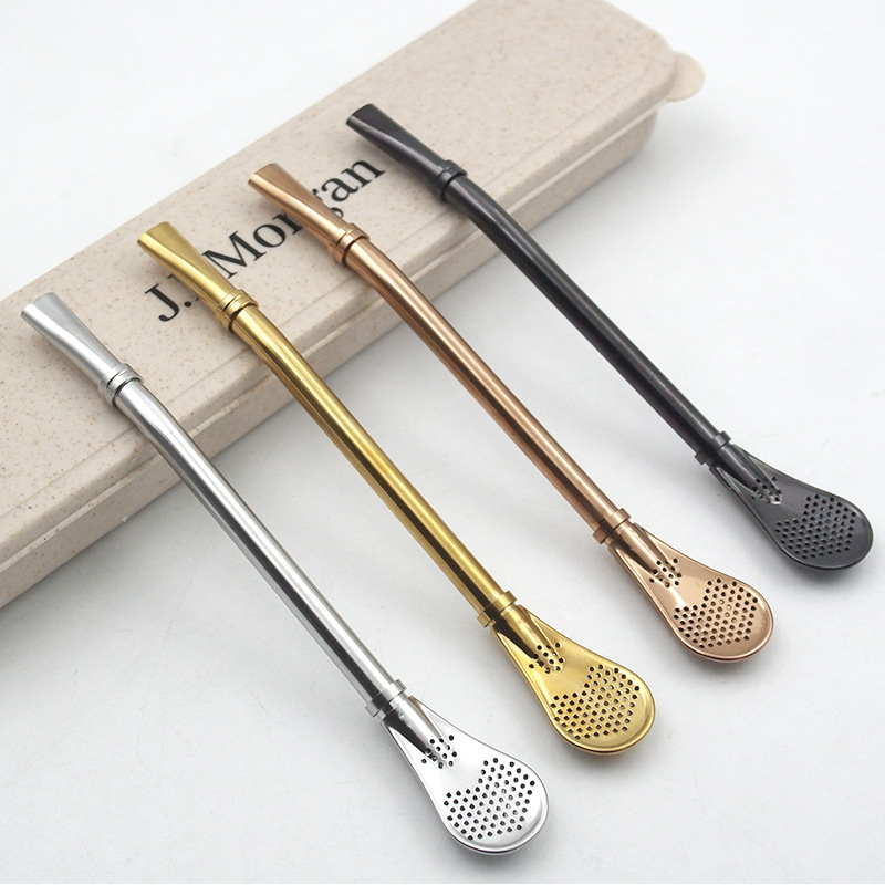 304 Stainless Steel Straw Spoon Spoon Strainer Set Color Met...