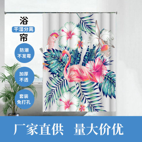 cross-border hot sale digital printing rose series waterproof shower curtain set simple geometric household shower curtain factory direct