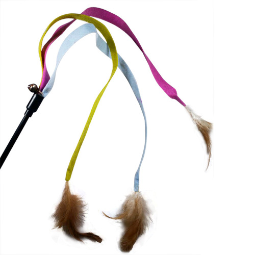 Pet Cat Teaser Interactive Self-Hi Feather Plastic Rod Cat Teaser Cat Training Toys Colorful Ropes Feather Cat Toy