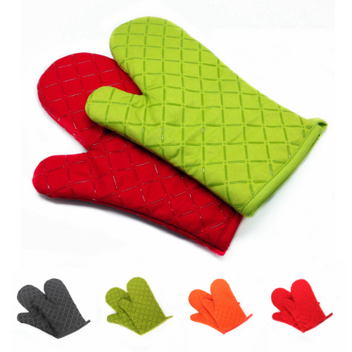 Quality Assurance Thiened Printed Grid Silicone Oven Microwave Oven Silicone Gloves Baking High Temperature Resistant Heat Insution Non-Slip 