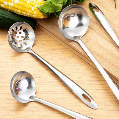 Stainless Steel Hot Pot Spoon Colander Suit Kitchen Cooking Utensils Hanging Handle Hotel Restaurant Supplies Soup Spoon