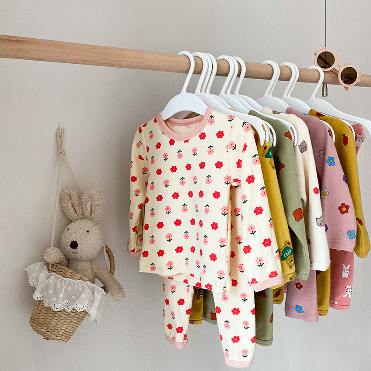 Infant Home Wear Underwear Set Boy Girl Baby Autumn Clothes Long Johns Wool Pull Frame Cartoon Cute 