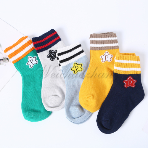 Colorful Stripes Cartoon Color Matching Autumn and Winter Korean Style Comfortable Infant Children Cotton Long Socks Fashion Trend Baby‘s Socks