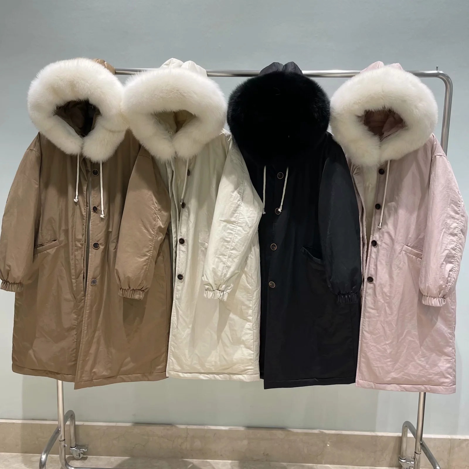 2021 Korean Style down Jacket Women's New Thickened Trench Coat Mid-Length Long below the Knee