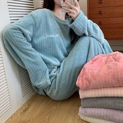 Crescent City Autumn and Winter 2021 New Thickened Warm Pants Casual Homewear Pajamas Net Red Coral Velvet Suit for Women