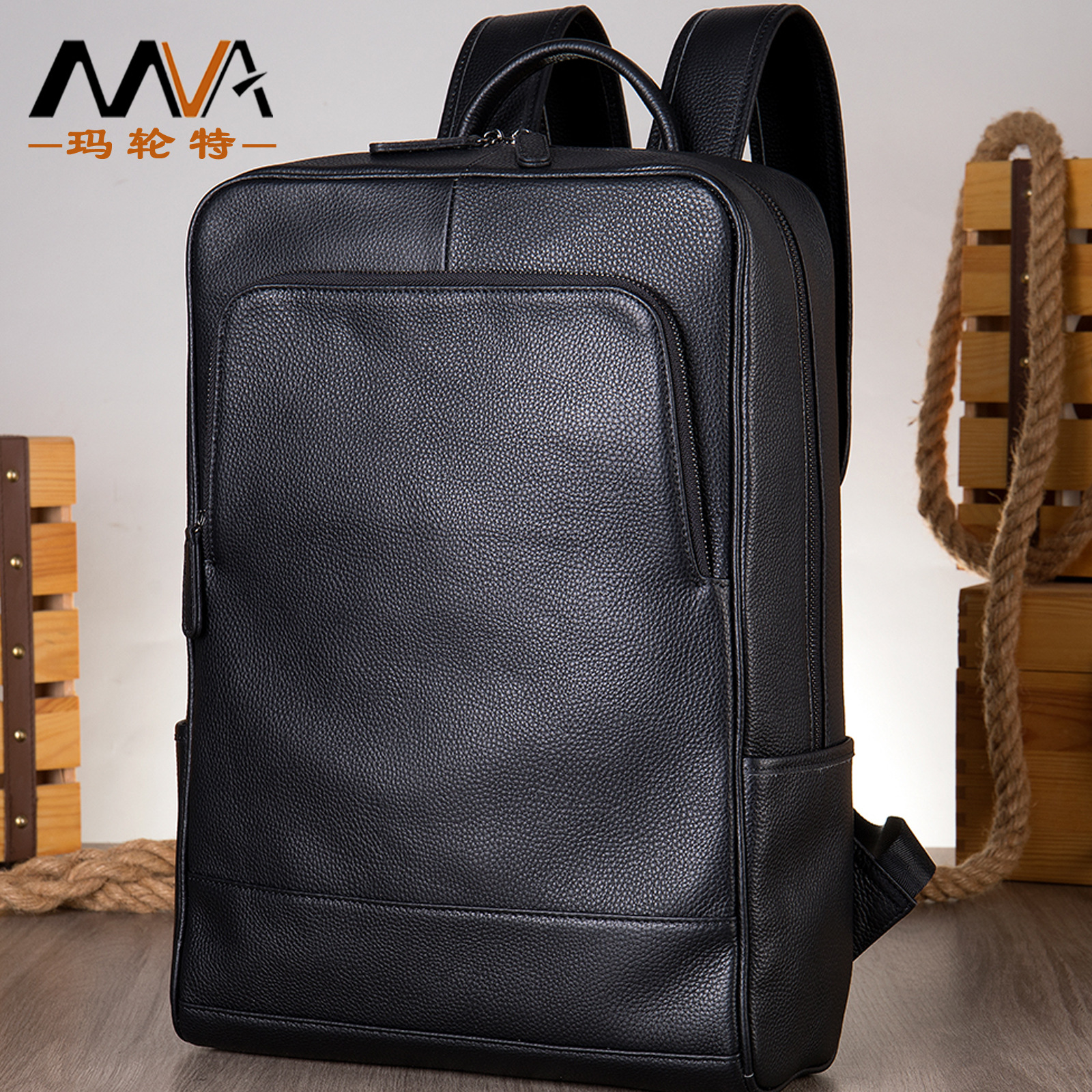 Cross-Border Wholesale Men's Business Backpack Genuine Leather Computer Bag First Layer Cowhide
