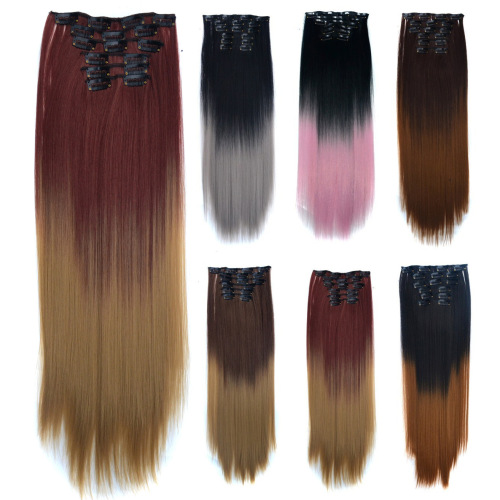 wig piece clip hair 6 piece set straight color gradient hair extension piece 16 card clip hair wig set