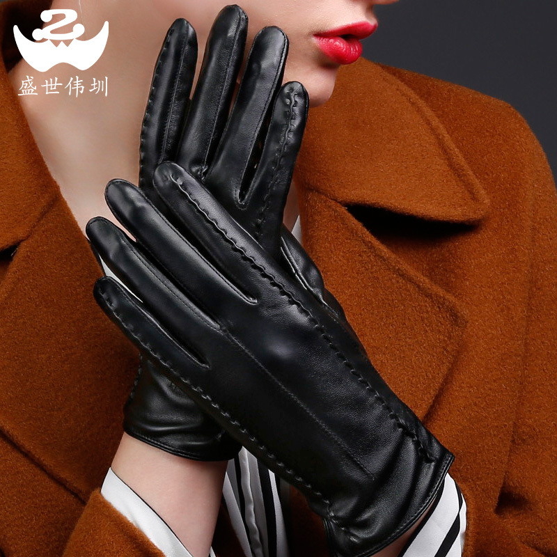 2017 New Great Wall Flower Pu Touch Screen Gloves Comfortable Warm Finger Cycling Outdoor Gloves Fac