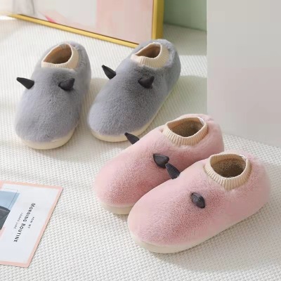 Cute Couple Cotton Slippers Winter Women Bag Heel Plush Warm Slugged Bottom Household Men's Cotton-Padded Shoes Toe Cap