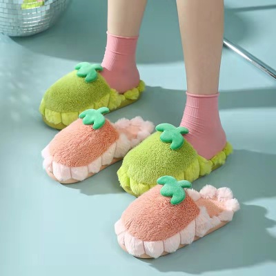 Cotton Slippers Female Winter Cute Girl Heart Ins Indoor Non-Slip Soft Bottom Warm Keeping Plush Couple Household Confinement Shoes
