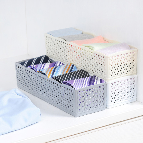 Creative Woven Style Storage Box Drawer Organizing Box Separated Sundries Storage Basket Plastic Compartment Storage Box 
