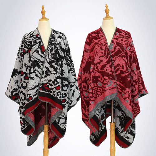Cross-Border Hot Selling Autumn and Winter Women‘s Split Shawl European and American Fashion Thickened Warm Scarf inner and Outer Two-Tone Long Cloak