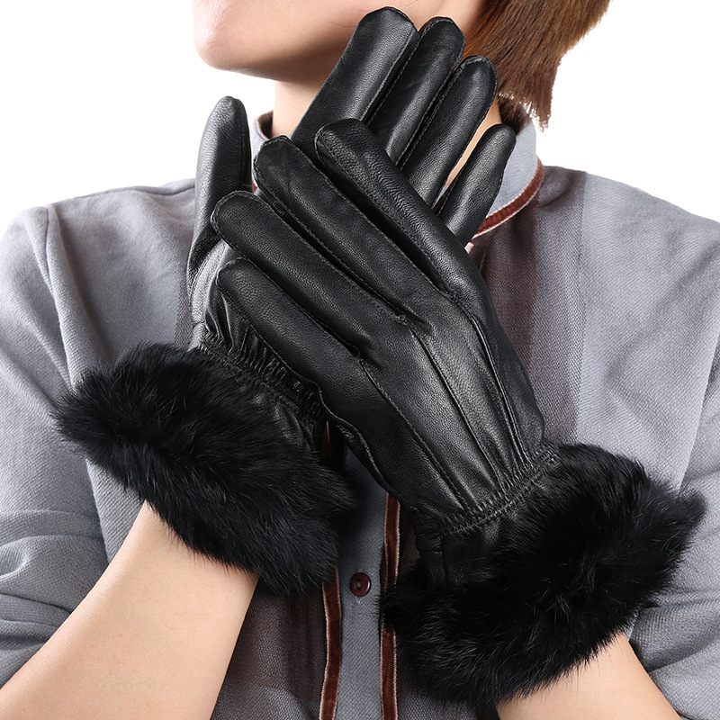 Factory Direct Sales High Quality Women's Rabbit Fur-Mouth Touch Screen Leather Gloves All Kind