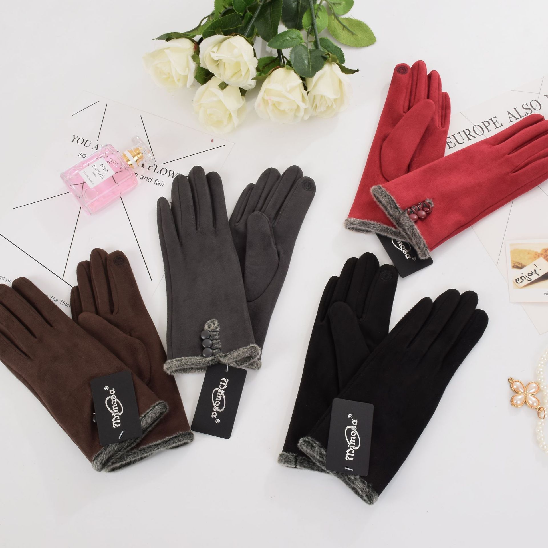 Thermal Gloves Women's Winter Suede Outdoor Korean Style Sports Cycling Touch Screen Driving Gl