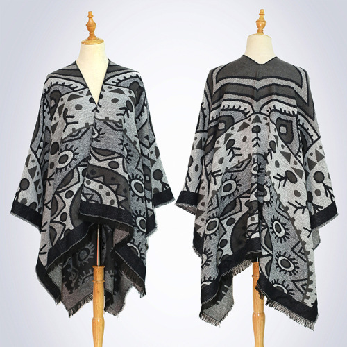 autumn and winter new polyester printed scarf thickened warm embroidery tassel shawl ethnic style coat split towel wholesale