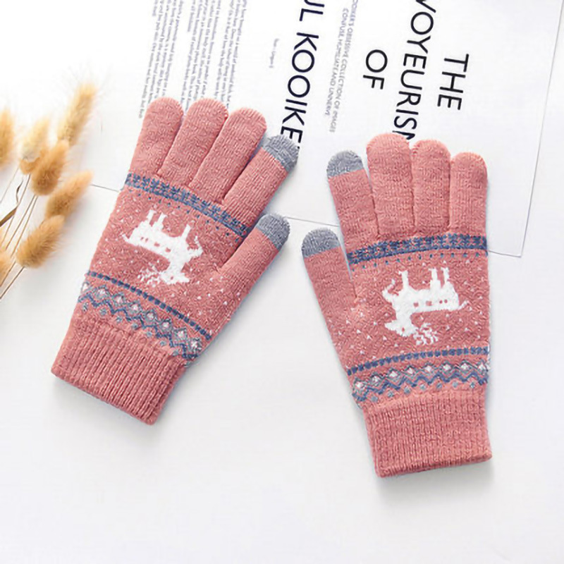 Winter Gloves Women's Knitted Warm Touch Screen Knitting Wool Gloves Outdoor Riding Korean Ins 