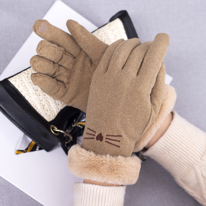 Touch Screen Women's Gloves Furry Cartoon Gloves Female Fleece Lined Padded Warm Keeping Drivin