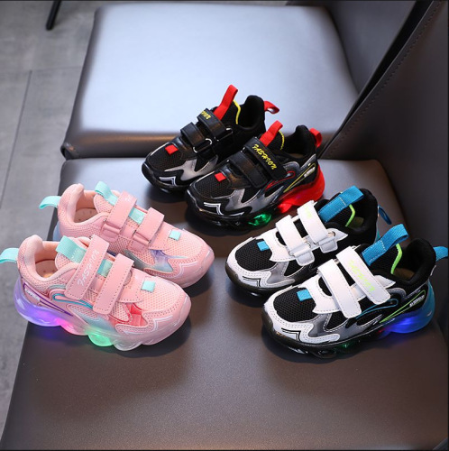 children‘s sneakers new spring and autumn lights boys and girls casual shoes comfortable breathable korean fashion shoes velcro children‘s shoes