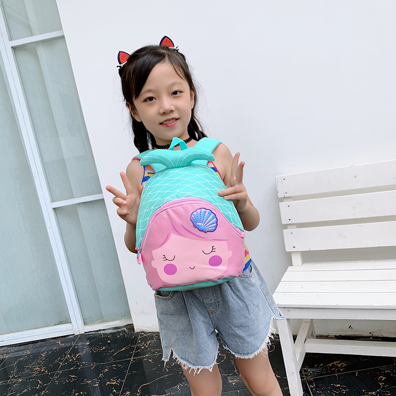 厂家批发 儿童包包韩版尼龙卡通可爱美人鱼双肩包宝宝幼儿园书包