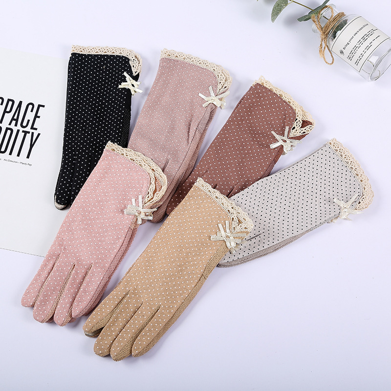 Summer Cycling Travel Women's Sun Protection Anti-Slip Gloves Pure Cotton Thin Touch Screen Out