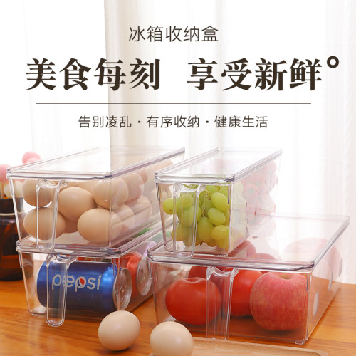 Coarse Grains dried Fruit Kitchen Storage Plastic Transparent Crisper Rectangular Handle Refrigerator Storage Box