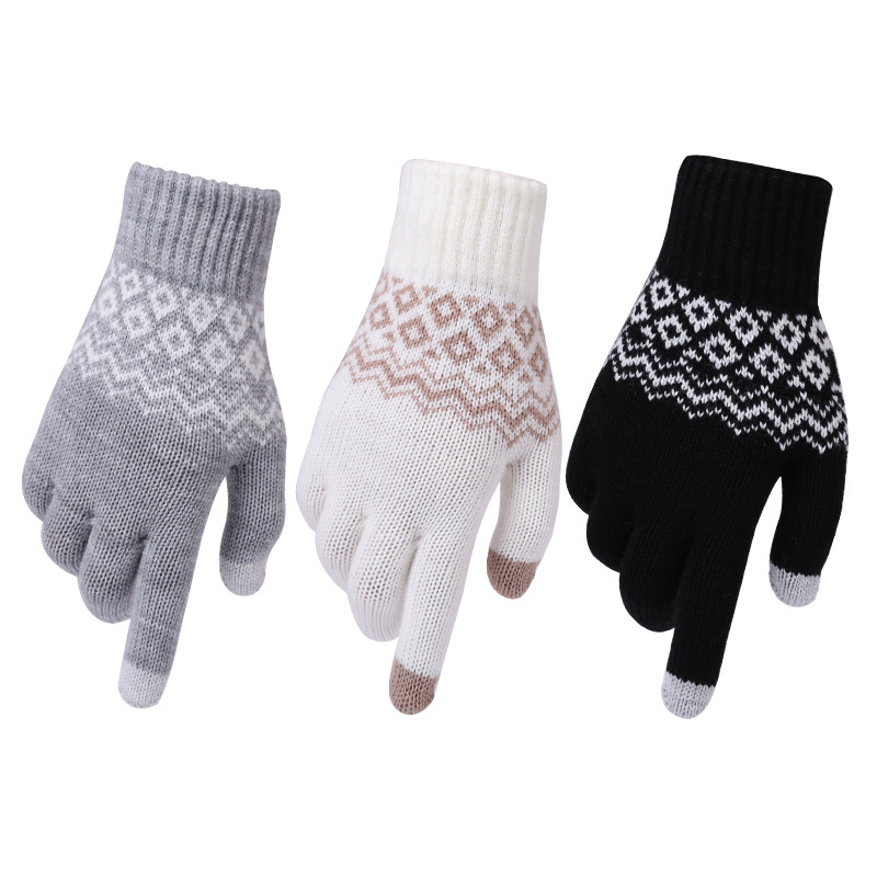 Foreign Trade Warm-Keeping and Cold-Proof Thickened Adult Jacquard Gloves Manufacturer Women's 