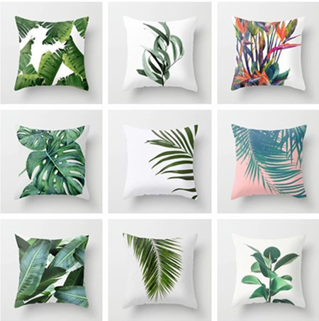 tropical plant polyester pillowcase office fabric sofa cushion cover cross-border home peach skin fabric throw pillowcase