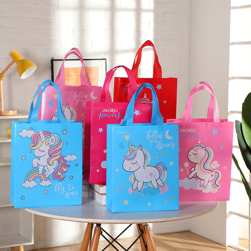 Non-Woven Bag Cartoon Unicorn Portable Disposable Takeaway T...