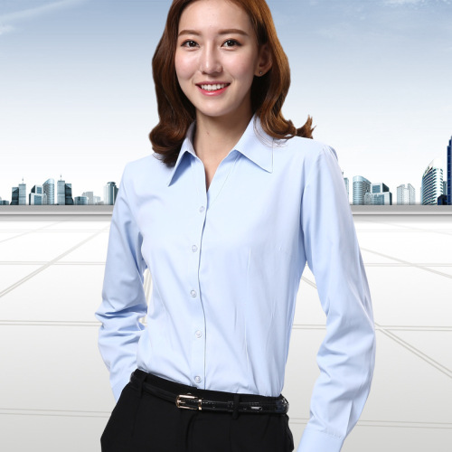 Women‘s Long-Sleeved Shirt Slim Fit Suits V-neck Non-Ironing Professional Formal Wear Business Tooling Solid Color Women‘s Shirt 